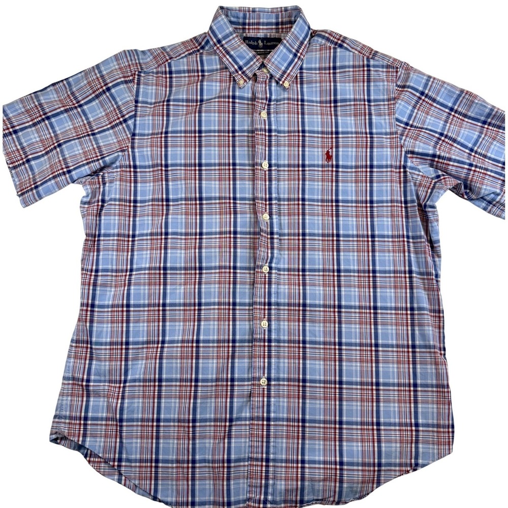 Ralph Lauren Plaid Shirt Men's Large Classic Fit Button Down Short Sleeve Cotton